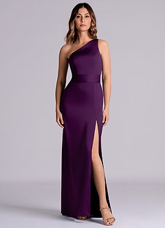 Azazie Philana Bridesmaid Dresses Grape A-Line One Shoulder Stretch Satin Dress image8