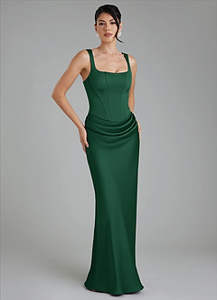 Azazie Etta Robes de demoiselle d'honneur Robe Sirène en Satin extensible Corset Vert Foncé image4
