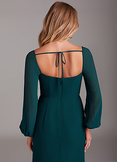 Azazie Charissa Bridesmaid Dresses Pine Sheath Long Sleeve Chiffon Dress image2