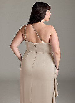 Azazie Latrice Bridesmaid Dresses Frost Sheath One Shoulder Cascading Ruffles Stretch Satin Dress image12