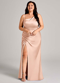 Azazie Madelyn Bridesmaid Dresses Rose Gold Mermaid One Shoulder Stretch Satin Convertible Dress image15