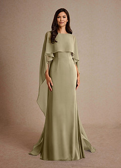 Azazie Milfred vestidos de madre de la novia Vestido de Musgo Verde de Satén Elástico de Recto con Cuello de barco image5