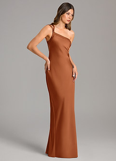 Azazie Monroe Bridesmaid Dresses Copper Mermaid One Shoulder Stretch Satin Dress image5