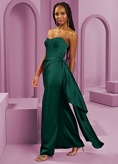 Barbie ♥ Azazie Vestidos de damas de honor Vestido de Esmeralda de Satén Elástico de Corte Recto Convertible con Sin tirantes image6