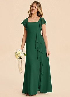 Azazie Noah Junior Vestido Verde Oscuro de Gasa de Corte en A con Drapeado image4