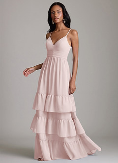 Azazie Nathalia 신부 들러리 드레스 A라인 셔링 쉬폰 바닥 길이 드레스 image5