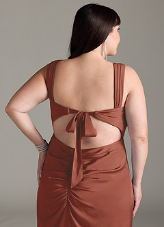 Azazie Jesaphine Abiti da Damigella Abito Tubino in Raso Elasticizzato Fiocco Auburn image13