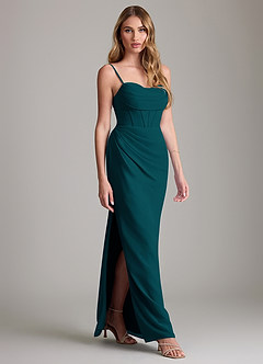 Azazie Mai Bridesmaid Dresses Pine Sheath Pleated Chiffon Dress image3