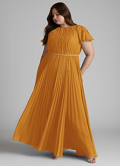 Azazie Kara At-home Try On Dresses A-Line Pleated Chiffon Floor-Length Dress image12