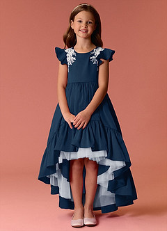 Barbie ♥ Azazie Flower Girl Dresses Dark Navy A-Line Lace Stretch Satin Dress image1