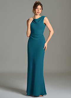 Azazie Kieryn Bridesmaid Dresses Ink Blue Mermaid Pleated Chiffon Dress image4