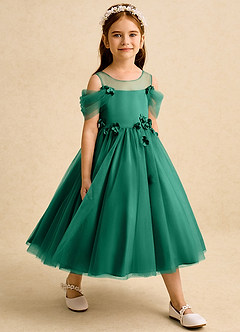 Azazie Juni Robe Demoiselle D'honneur Fillette Robe Princesse en Tulle Plissée émeraude image6