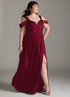 Azazie Lianne Robes de demoiselle d'honneur Robe Trapèze en Satin extensible Épaule décolletée Bourgogne image12