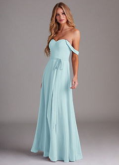 Azazie Aaron Bridesmaid Dresses Sea Glass A-Line Off the Shoulder Chiffon Convertible Dress image5