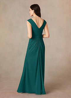 Azazie Sally Final Sale Peacock A-Line V-Neck Pleated Chiffon Dress image4