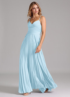 Azazie Vini Robes de demoiselle d'honneur Robe Trapèze en Satin extensible Plissée Bleu Ciel image5