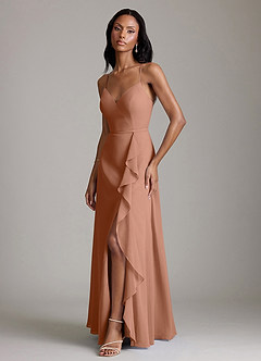 Azazie Naeem Vestidos de damas de honor Vestido de Bronceador de Gasa de Corte en A con Cuello en V fruncido image5