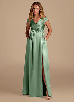 Azazie Allessia Maternity Bridesmaid Dresses A-Line Metallic Satin Floor-Length Dress image4