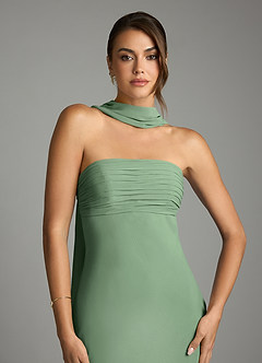 Azazie Saylor Vestidos de damas de honor Vestido de Matcha de Gasa de Corte Sirena con Sin tirantes image6