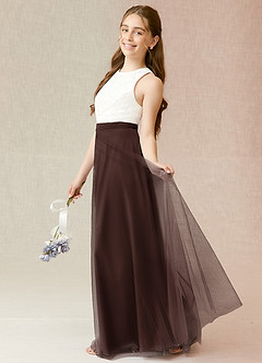 Azazie Albertine Junior A-Linie Spitze Chiffon Kleid Ganache image3
