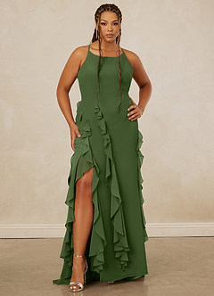 Christian Siriano Bridal for Azazie 1006 Bridesmaid Dresses Olive Mermaid Ruched Chiffon Dress image8