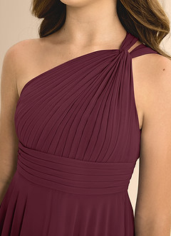 Azazie Charlize Junior Vestido de Cabernet de Gasa de Corte En A con Plisado image6