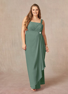 Azazie Weisz vestidos de madre de la novia Vestido de Eucalipto de Gasa de Corte En A con Cuello cuadrado plisado image10