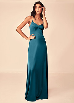 Azazie Mei Bridesmaid Dresses Ink Blue A-Line V-Neck Stretch Satin Dress image5