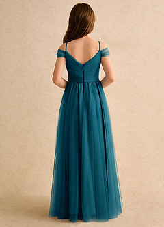 Azazie Yuna Girls Formal Abiti da Ragazza di Fiori Abito A-Line in Tulle Spalle Scoperte Blu Inchiostro image2