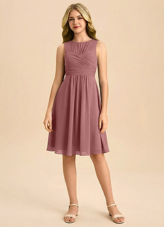 Azazie Skyla Junior Vestido de Rosa Del Desierto de Gasa de Corte en A con Plisado image3