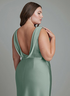 Azazie Kieryn Brautjungfernkleider Meerjungfrau-Linie Plissee Stretch-Satin Kleid Silberner Salbei image14