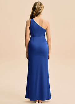 Azazie Akilah Junior Robe Fourreau en Satin extensible Plissée Bleu Roi image6