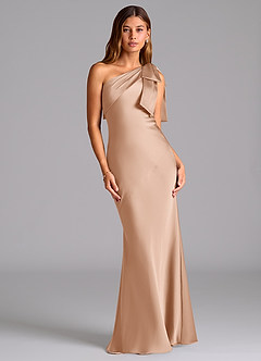 Azazie Yuanna Bridesmaid Dresses English Rose Mermaid One Shoulder Stretch Satin Dress image1