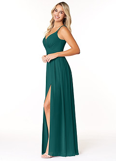 Azazie Rayna Bridesmaid Dresses Peacock A-Line V-Neck Pleated Chiffon Dress image3