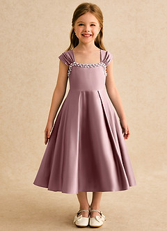 Azazie Yosemite Jurken voor bloemenmeisjes Baljurk Jurk van Mat Satijn Sweetheart Halslijn Stoffige Roos image4