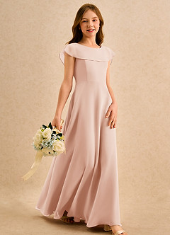 Azazie Kittie Girls Formal Robe Demoiselle D'honneur Fillette Robe Trapèze en Mousseline de soie Rose Anglais image4