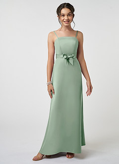 Azazie Anina Junior Agave A-Line Bow Stretch Satin Dress image1