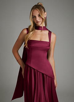 Azazie Stephanie Brautjungfernkleider A-Linie Korsett Stretch-Satin Kleid Burgunderrot image5