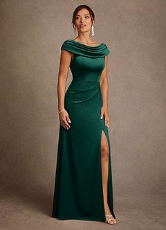 Azazie Irvine Vestidos para mãe da noiva Vestido Esmeralda de Cetim elástico de Linha A com Plissado image4