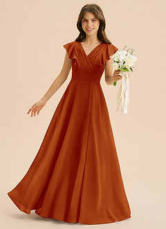 Azazie Anysa Junior Robe Trapèze en Mousseline de soie Rayé Paprika image1