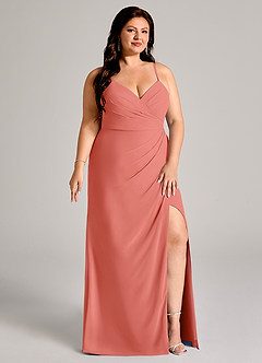 Azazie Maci Brautjungfernkleider Etui Plissee Chiffon Kleid Lachsrosa image11