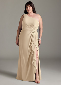 Azazie Liza Bridesmaid Dresses Champagne Mermaid One Shoulder Chiffon Dress image6