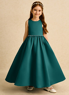 Azazie Daisies Flower Girl Dresses Peacock Ball-Gown Bow Matte Satin Dress image2