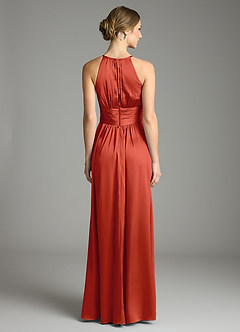 Azazie Bonnie Bridesmaid Dresses Rust A-Line Pleated Stretch Satin Dress image5