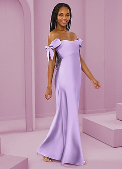 Barbie ♥ Azazie Bridesmaid Dresses Lilac Sheath Off the Shoulder Stretch Satin Convertible Dress image1