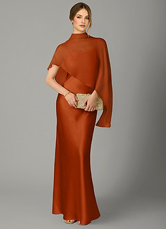 Azazie Jaleesa Bridesmaid Dresses Burnt Orange A-Line High Neck Stretch Satin Dress image5