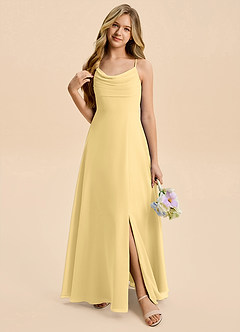 Azazie Gia Junior A-Linie Plissee Chiffon Kleid Butter image6