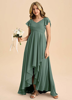 Azazie Caria Junior Eucalyptus A-Line Pleated Chiffon Dress image6