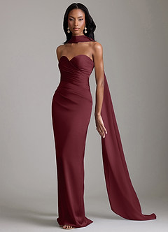 Azazie Sonora Vestidos de damas de honor Vestido de Cabernet de Satén Elástico de Corte Recto con Sin tirantes image10