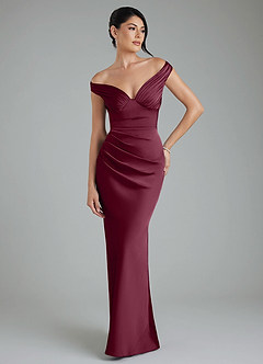 Azazie Stella Bridesmaid Dresses Mulberry Sheath Corset Stretch Satin Convertible Dress image1